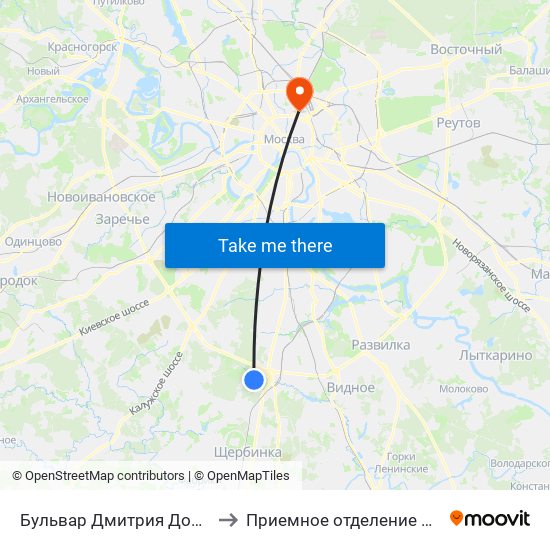 Бульвар Дмитрия Донского (Bulvar Dmitriya Donskogo) to Приемное отделение НИИ СП им. Н. В. Склифосовского map