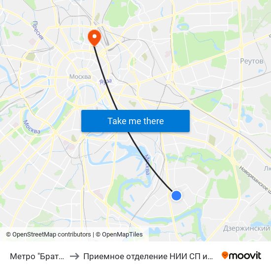 Метро "Братиславская" to Приемное отделение НИИ СП им. Н. В. Склифосовского map