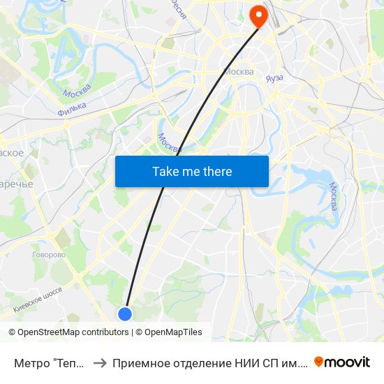 Метро "Теплый Стан" to Приемное отделение НИИ СП им. Н. В. Склифосовского map