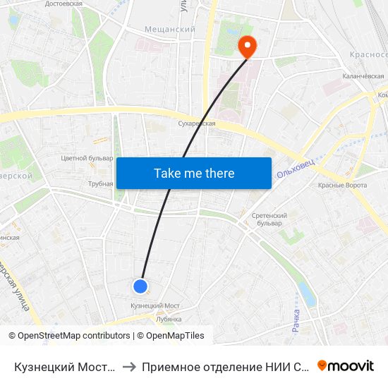 Кузнецкий Мост (Kuznetsky Most) to Приемное отделение НИИ СП им. Н. В. Склифосовского map