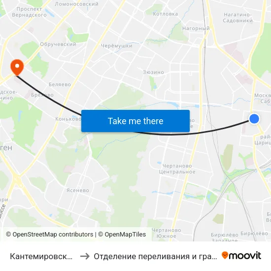 Кантемировская (Kantemirovskaya) to Отделение переливания и гравитационной хирургии крови РДКБ map