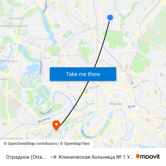 Отрадное (Otradnoe) to Клиническая больница № 1 УДП РФ map