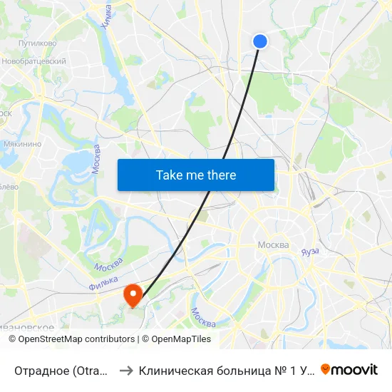 Отрадное (Otradnoe) to Клиническая больница № 1 УДП РФ map