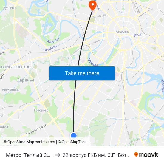 Метро "Теплый Стан" to 22 корпус ГКБ им. С.П. Боткина map