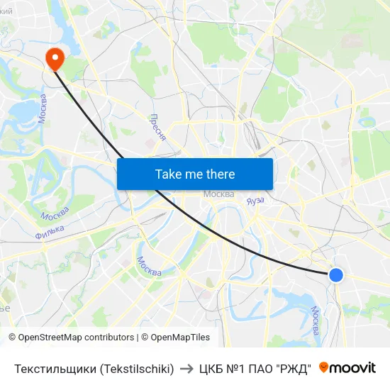 Текстильщики (Tekstilschiki) to ЦКБ №1 ПАО "РЖД" map