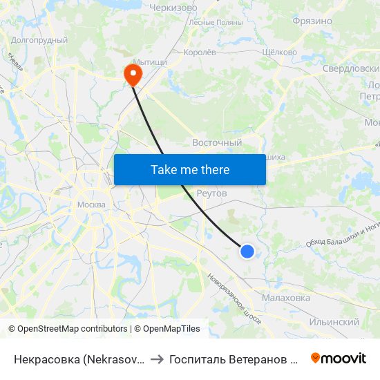 Некрасовка (Nekrasovka) to Госпиталь Ветеранов ВОВ map