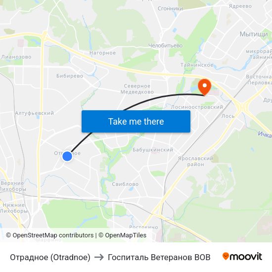 Отрадное (Otradnoe) to Госпиталь Ветеранов ВОВ map