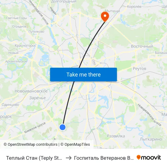 Теплый Стан (Teply Stan) to Госпиталь Ветеранов ВОВ map