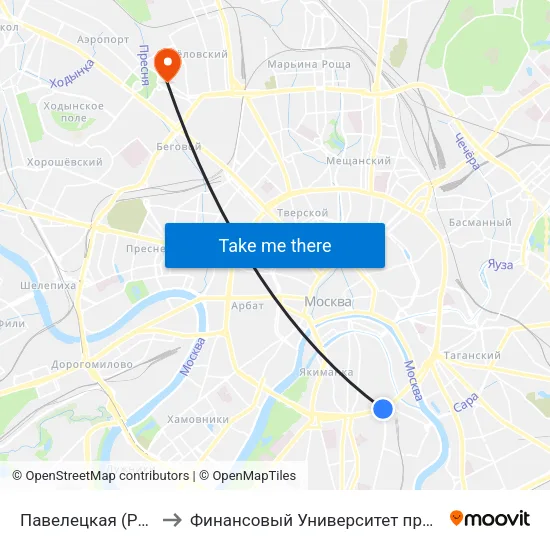 Павелецкая (Paveletskaya) to Финансовый Университет при Правительстве РФ map