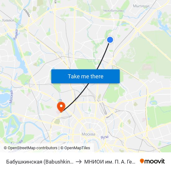 Бабушкинская (Babushkinskaya) to МНИОИ им. П. А. Герцена map
