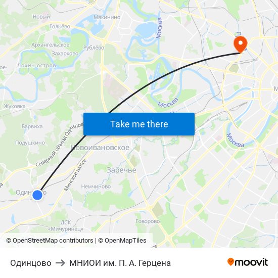 Одинцово to МНИОИ им. П. А. Герцена map