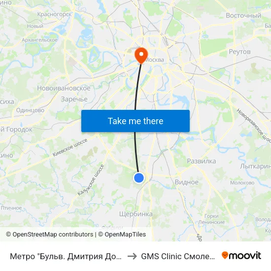 Метро "Бульв. Дмитрия Донского" to GMS Clinic Смоленская map
