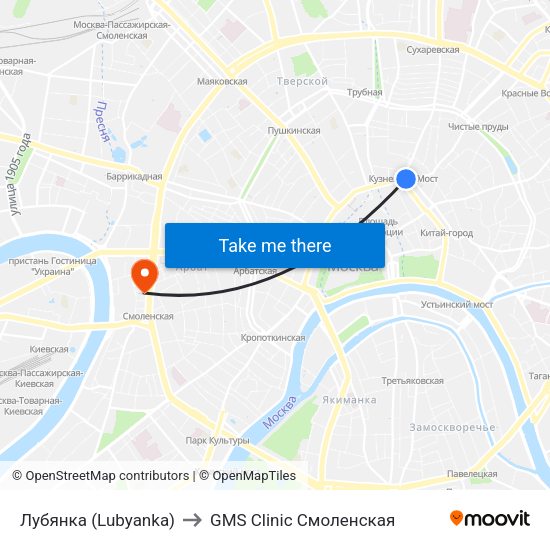 Лубянка (Lubyanka) to GMS Clinic Смоленская map