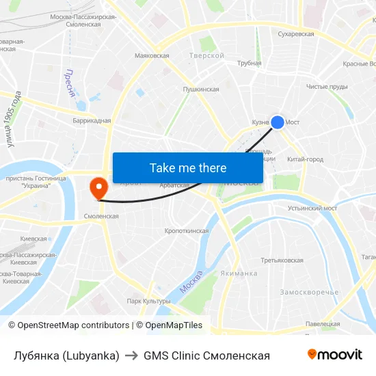 Лубянка (Lubyanka) to GMS Clinic Смоленская map