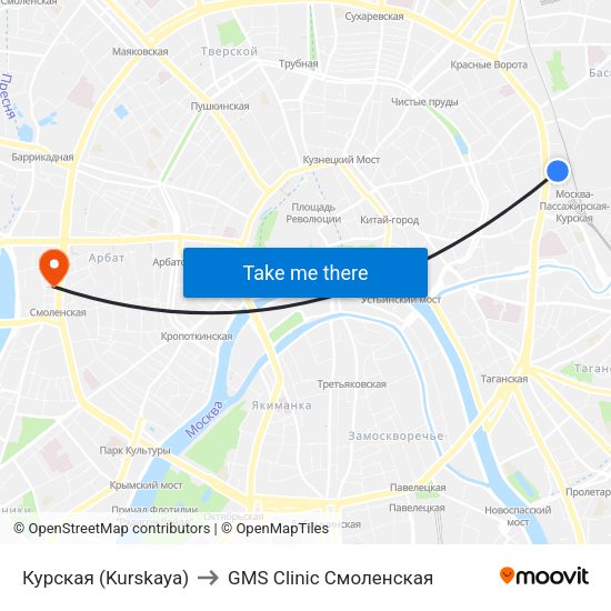 Курская (Kurskaya) to GMS Clinic Смоленская map