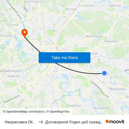 Некрасовка (Nekrasovka) to Договорной Отдел цкб гражданской авиации map