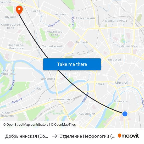 Добрынинская (Dobryninskaya) to Отделение Нефрологии (52 Больница) map