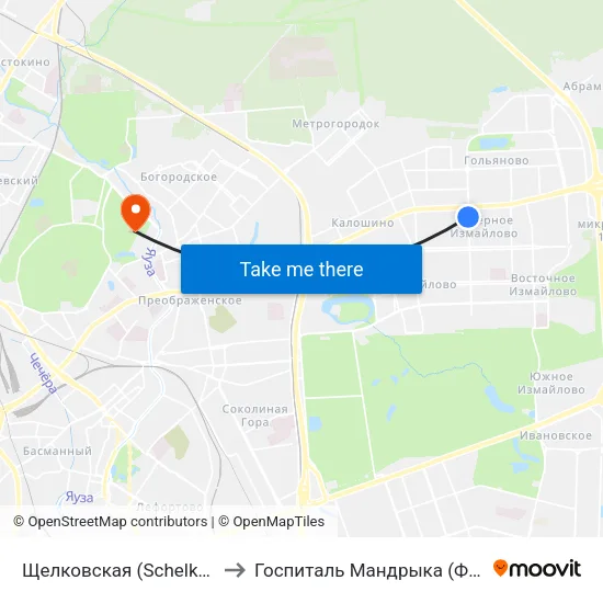 Щелковская (Schelkovskaya) to Госпиталь Мандрыка (ФКУ ЦВКГ) map