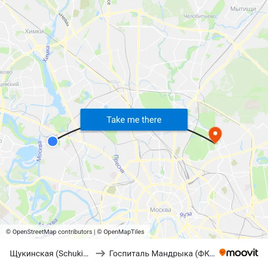 Щукинская (Schukinskaya) to Госпиталь Мандрыка (ФКУ ЦВКГ) map