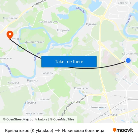 Крылатское (Krylatskoe) to Ильинская больница map