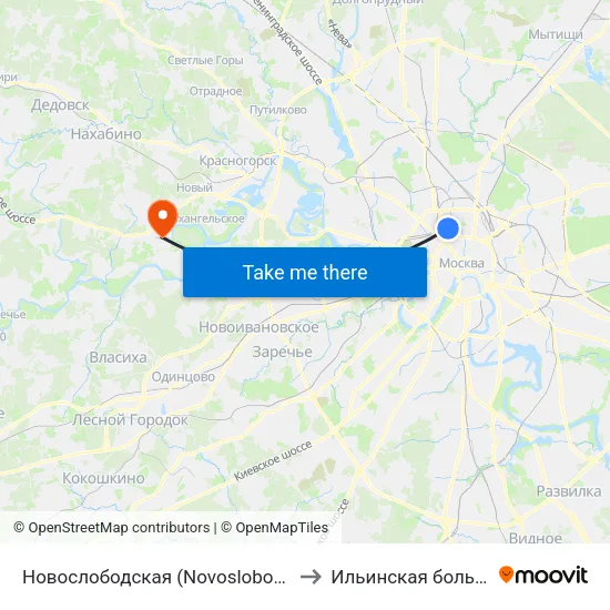Новослободская (Novoslobodskaya) to Ильинская больница map