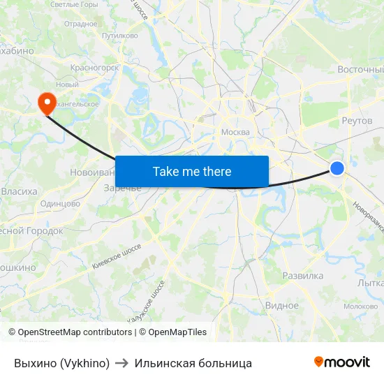 Выхино (Vykhino) to Ильинская больница map