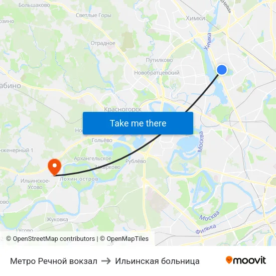 Метро Речной вокзал to Ильинская больница map