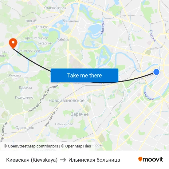 Киевская (Kievskaya) to Ильинская больница map