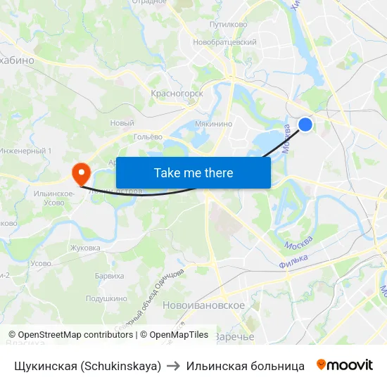 Щукинская (Schukinskaya) to Ильинская больница map