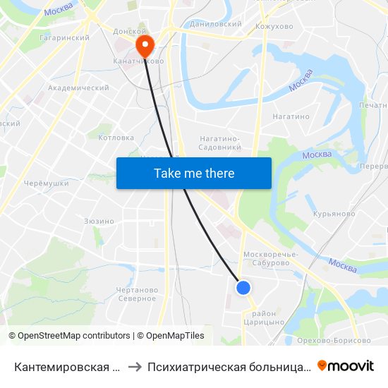 Кантемировская (Kantemirovskaya) to Психиатрическая больница им. Алексеева (Кащенко) map