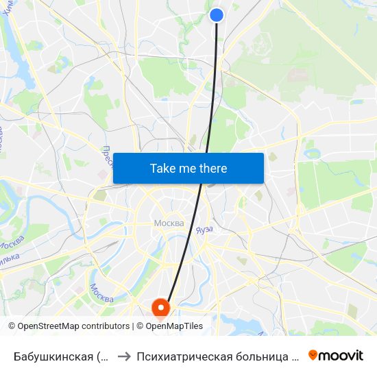 Бабушкинская (Babushkinskaya) to Психиатрическая больница им. Алексеева (Кащенко) map