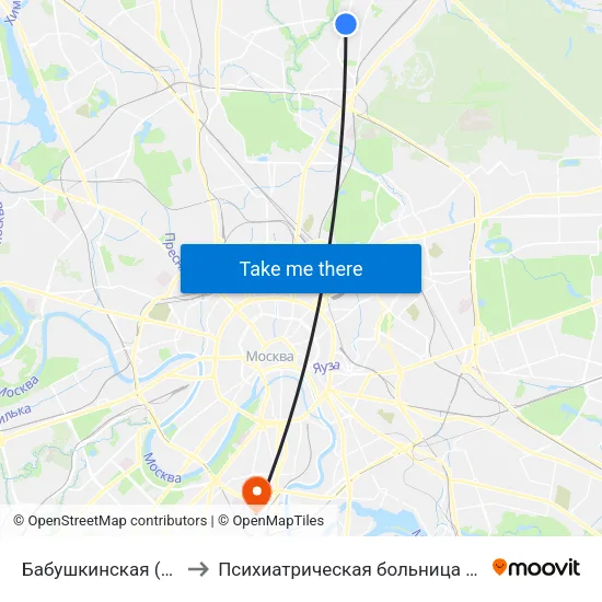 Бабушкинская (Babushkinskaya) to Психиатрическая больница им. Алексеева (Кащенко) map
