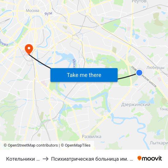Котельники (Kotelniki) to Психиатрическая больница им. Алексеева (Кащенко) map