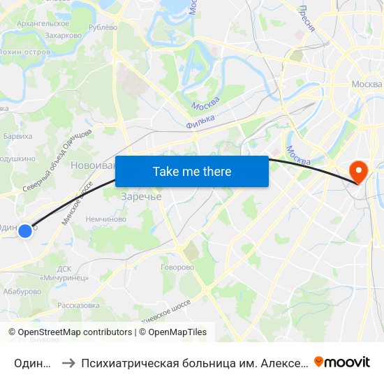 Одинцово to Психиатрическая больница им. Алексеева (Кащенко) map