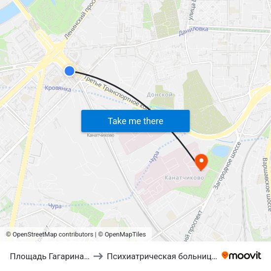 Площадь Гагарина (Ploschad Gagarina) to Психиатрическая больница им. Алексеева (Кащенко) map