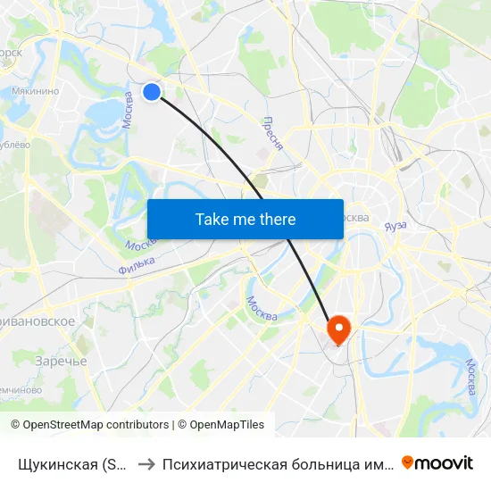 Щукинская (Schukinskaya) to Психиатрическая больница им. Алексеева (Кащенко) map