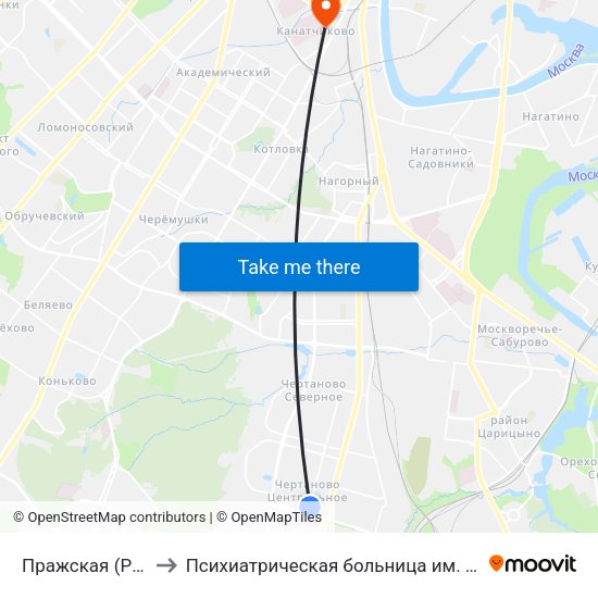 Пражская (Prazhskaya) to Психиатрическая больница им. Алексеева (Кащенко) map