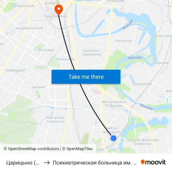Царицыно (Tsaritsyno) to Психиатрическая больница им. Алексеева (Кащенко) map