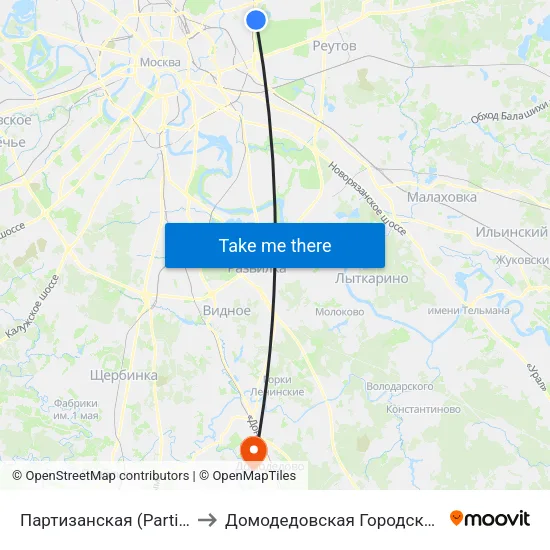 Партизанская (Partizanskaya) to Домодедовская Городская Больница map
