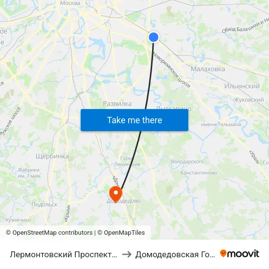 Лермонтовский Проспект (Lermontovsky Prospekt) to Домодедовская Городская Больница map