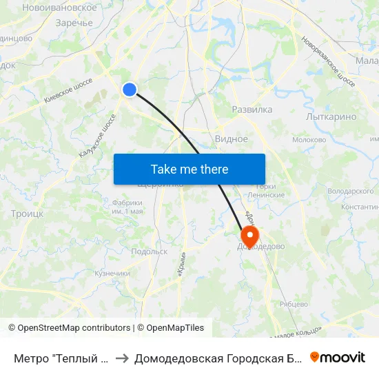 Метро "Теплый Стан" to Домодедовская Городская Больница map