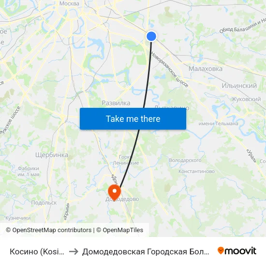 Косино (Kosino) to Домодедовская Городская Больница map