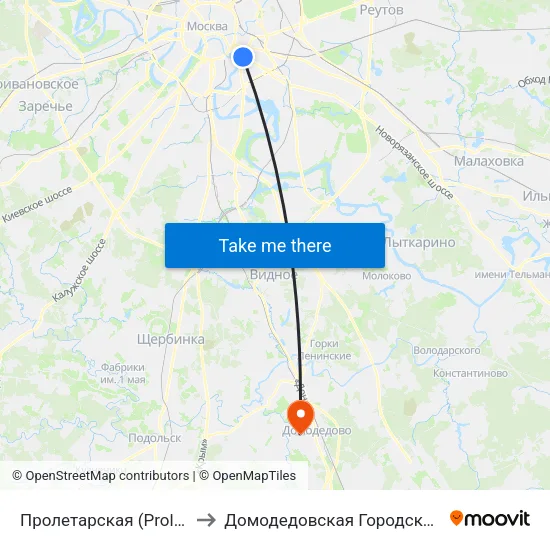 Пролетарская (Proletarskaya) to Домодедовская Городская Больница map