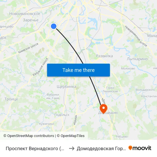 Проспект Вернадского (Prospekt Vernadskogo) to Домодедовская Городская Больница map