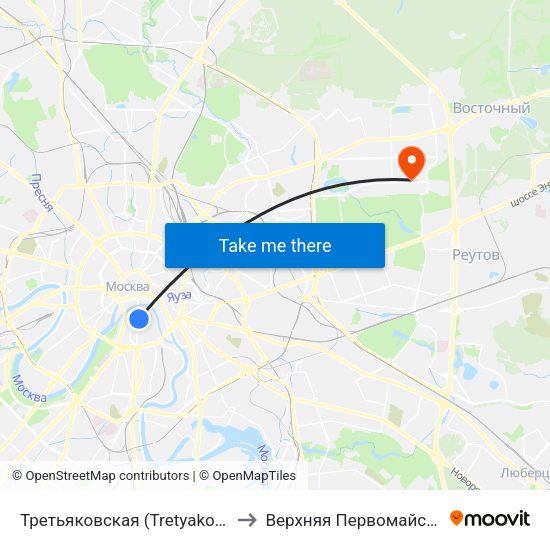 Третьяковская (Tretyakovskaya) to Верхняя Первомайская 48 map