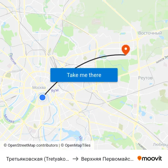 Третьяковская (Tretyakovskaya) to Верхняя Первомайская 48 map