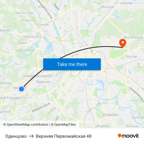 Одинцово to Верхняя Первомайская 48 map