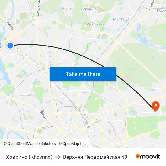 Ховрино (Khovrino) to Верхняя Первомайская 48 map
