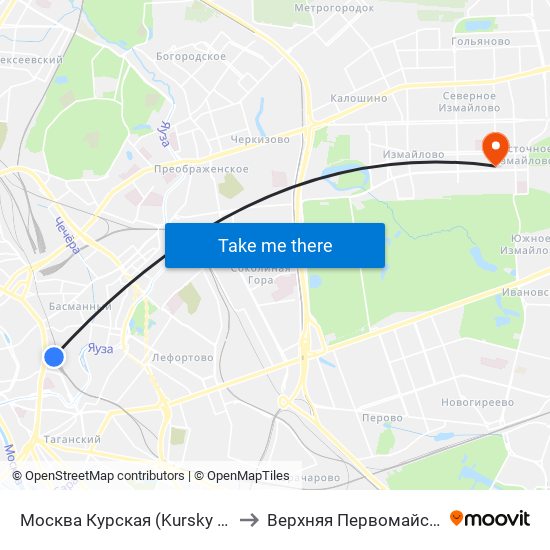 Москва Курская (Kursky Station) to Верхняя Первомайская 48 map