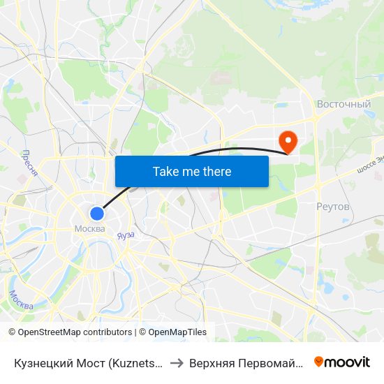 Кузнецкий Мост (Kuznetsky Most) to Верхняя Первомайская 48 map